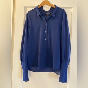 Theory silk blouse with sheer sleeves and long cuffs